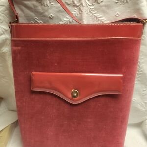 Vintage Red Velvet & Vinyl Bucket Handbag